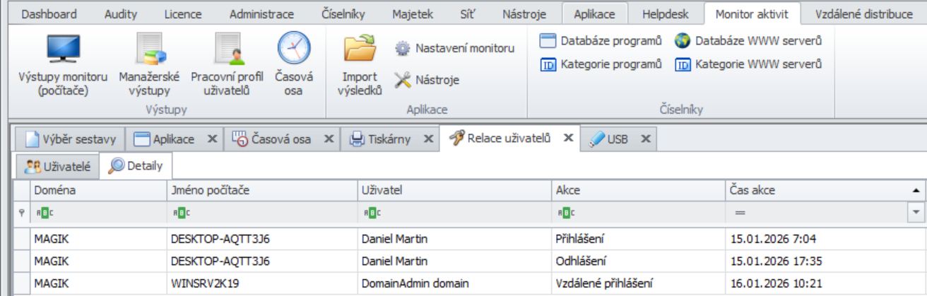 Detekce Přihlašování uživatelů do Windows (Sledování uživatelských relací)