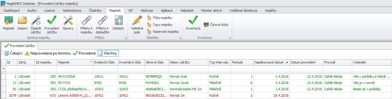 Modul údržba majetku