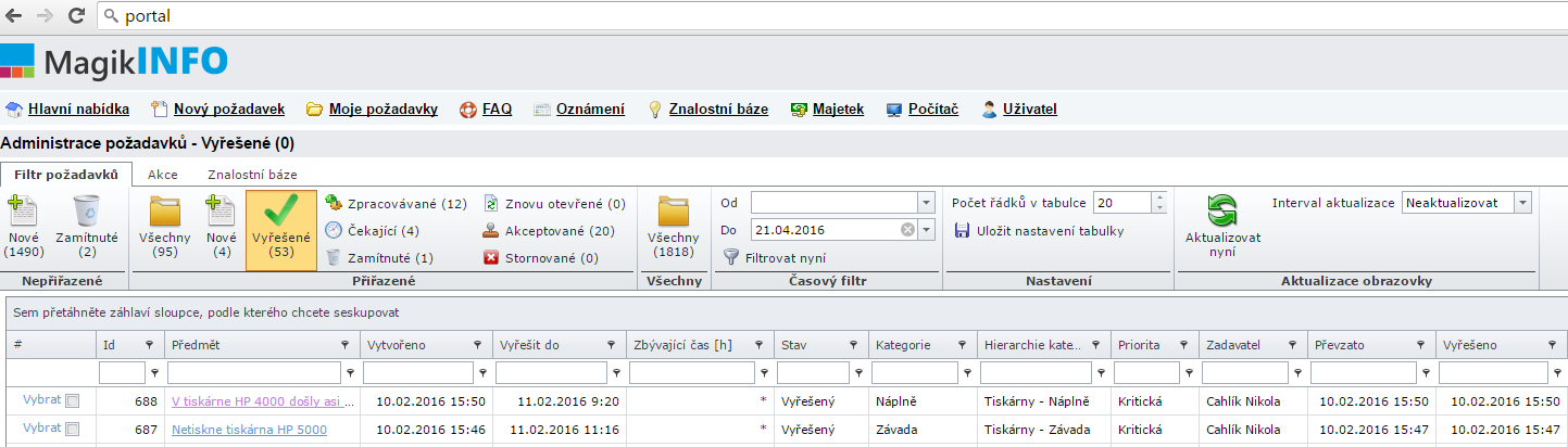 MagikHELPDESK - Nová obrazovka řešitele