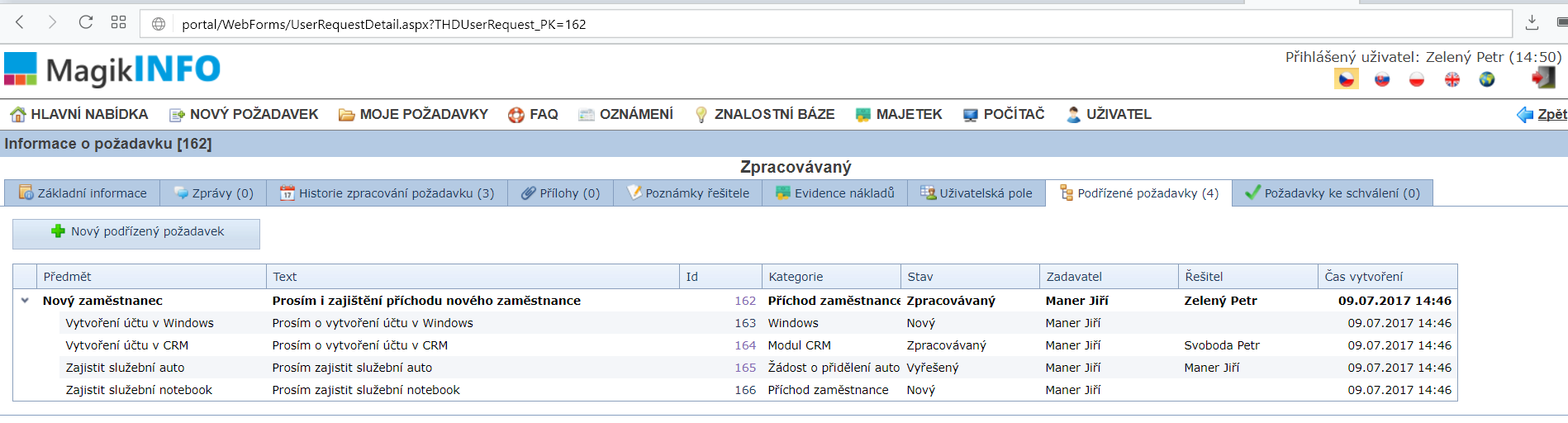Automatické vytváření požadavků z šablon